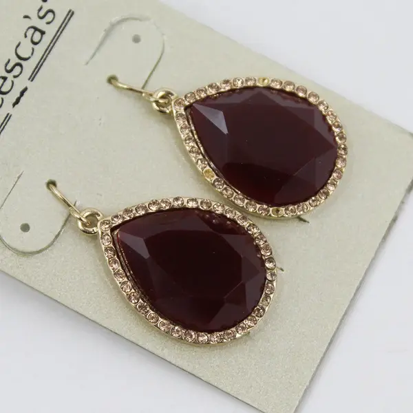Francesca's Burgundy Crystal Outline Teardrop Gold-Tone Dangle Earrings