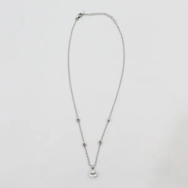 Clear Teardrop Rhinestone Pendant 925 Sterling Silver Necklace 18"