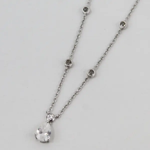 Clear Teardrop Rhinestone Pendant 925 Sterling Silver Necklace 18"
