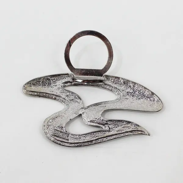 Vintage M. Jent Silver-Tone Modernist Metal Clip-On Brooch 3"