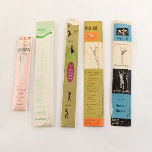 Lot of 5 Vintage Sewing Zippers Mixed Brands Talon Coats & Clark Donahue