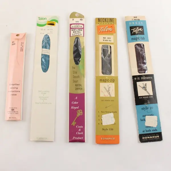 Lot of 5 Vintage Sewing Zippers Mixed Brands Talon Coats & Clark Donahue