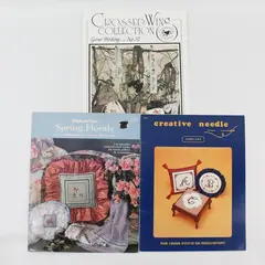 Lot 3 Cross Stitch Patterns Creative Needle RibbonFloss Birds Floral 1981-1995