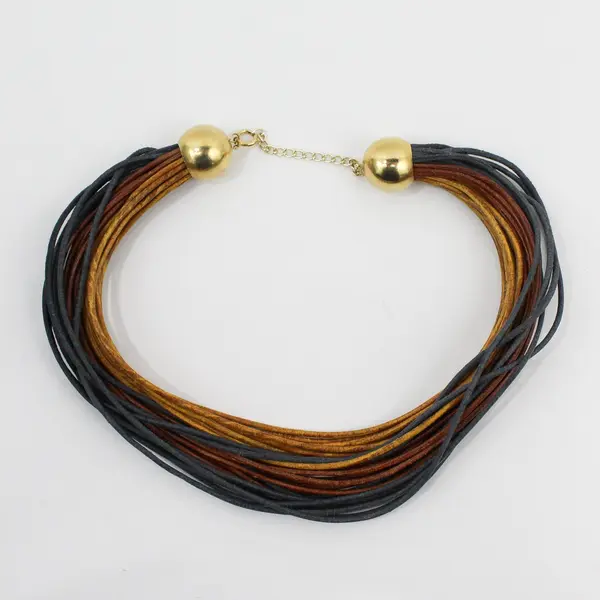 Brown and Gray Multi-Strand Cord Statement Necklace 17 in