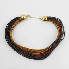 Brown and Gray Multi-Strand Cord Statement Necklace 17 in