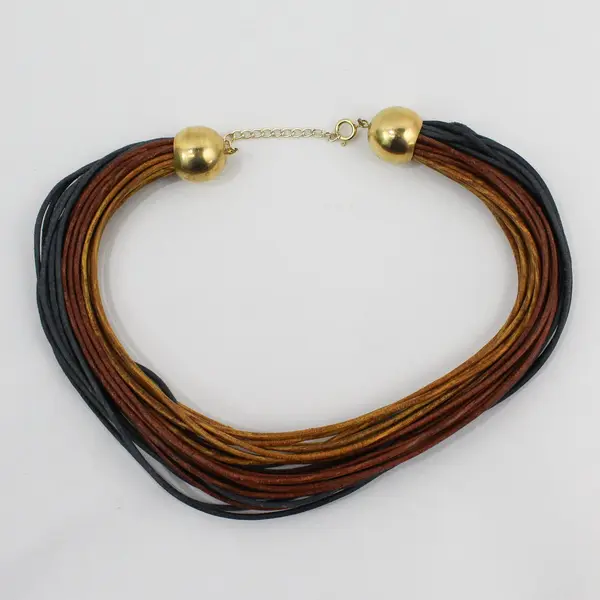 Brown and Gray Multi-Strand Cord Statement Necklace 17 in