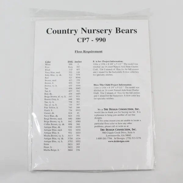 Single Cross Stitch Pattern Country Nursery Bears Original Art by Linda Spivey