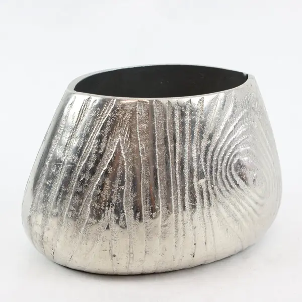 Torre & Tagus Silver Textured Woodgrain Oval Vase India