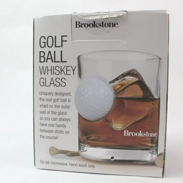 Brookstone Golf Ball Whiskey Glass Clear Golf Theme Dad Barware 
