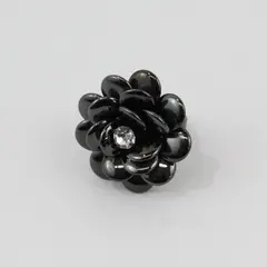 Joan Rivers Black Enamel Floral Ring Clear Rhinestone Center Signed Size 7
