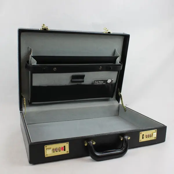 Bovano Black Faux Leather Combination Lock Briefcase