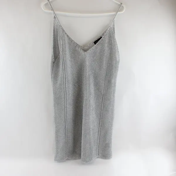 Say What Shiny Silver Knit Mesh Mini Dress Women's XL