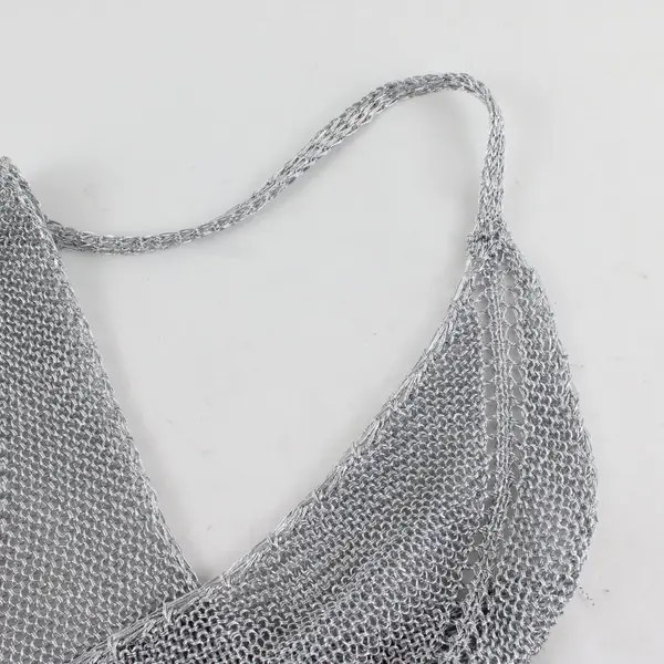 Say What Shiny Silver Knit Mesh Mini Dress Women's XL