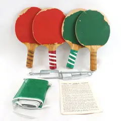 Vintage Trans Global Sports Table Tennis Set 4 Paddles Net Clamps