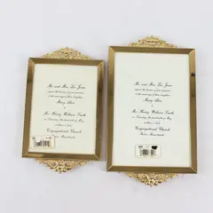 Lot of 2 Gold Ornate Picture Frames Floral Wall Hanging 4x6 5x7