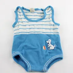 Vintage Baby Togs Puppy Dog Applique Blue and White Knit One Piece 9 Months