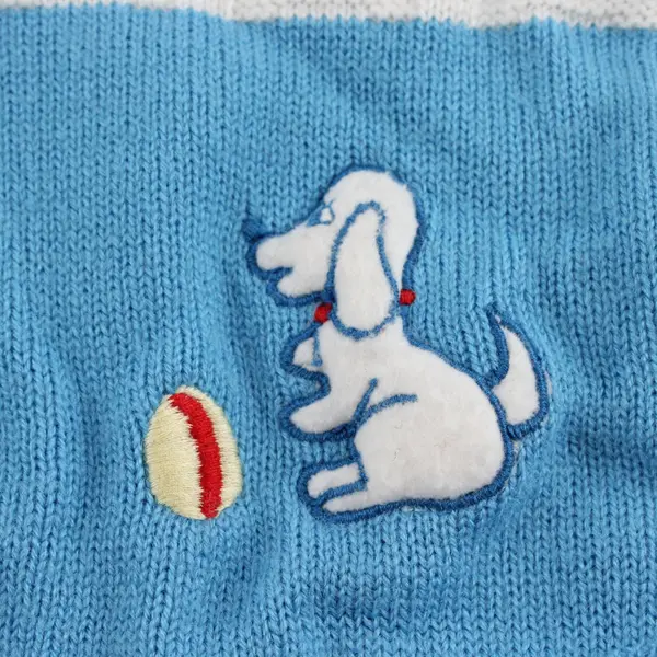 Vintage Baby Togs Puppy Dog Applique Blue and White Knit One Piece 9 Months