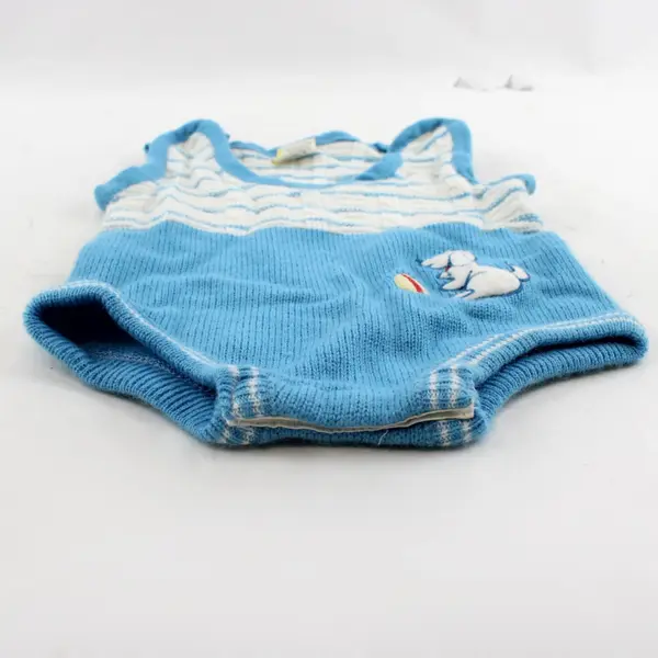Vintage Baby Togs Puppy Dog Applique Blue and White Knit One Piece 9 Months