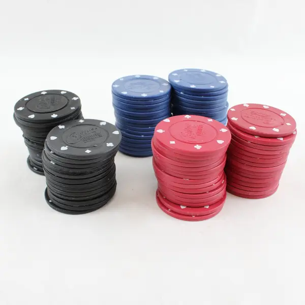 Lot of 92 Casino Poker Chips Black Red Blue