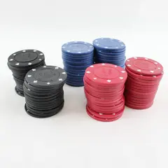 Lot of 92 Casino Poker Chips Black Red Blue