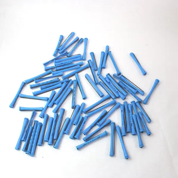 Lot of 70 Vintage Perm Rods - Mixed Bright Blue Hues and Various Sizes