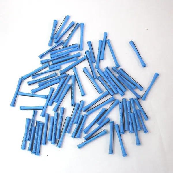 Lot of 70 Vintage Perm Rods - Mixed Bright Blue Hues and Various Sizes