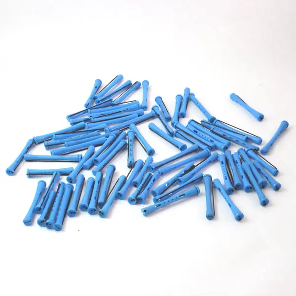 Lot of 70 Vintage Perm Rods - Mixed Bright Blue Hues and Various Sizes