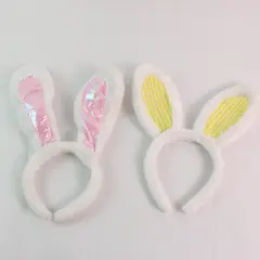 Lot of 2 White Plush Bunny Ears Headband Costume Dress Up