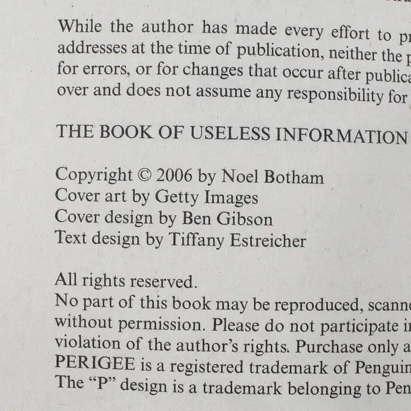 The Book of Useless Information by Noel Botham 2006 Paperback