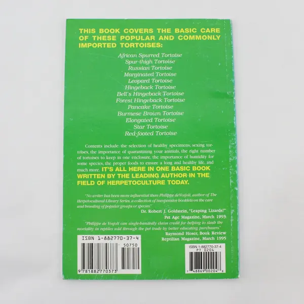 General Care and Maintenance of Popular Tortoises Philippe de Vosjoli 1996 PB