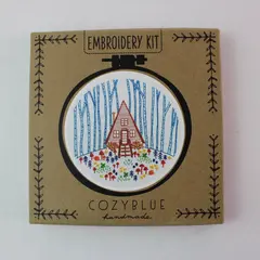 Cozy Blue DIY Hand Embroidery Kit House Scene New