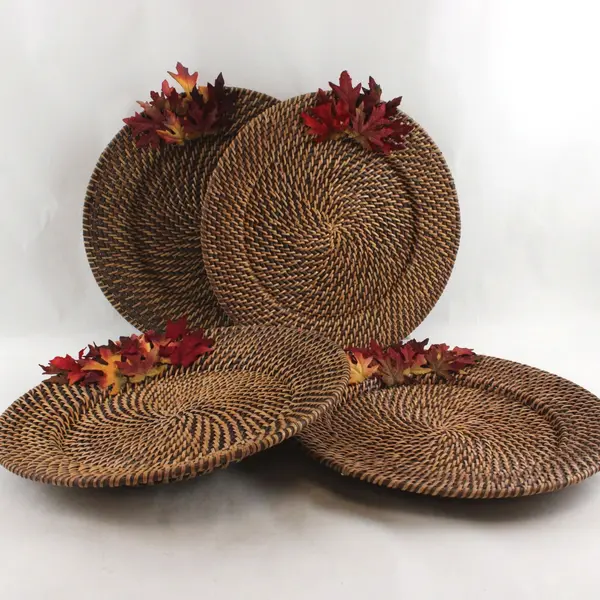 Set of 4 Woven Rattan Charger Plates Decorative Table Settings