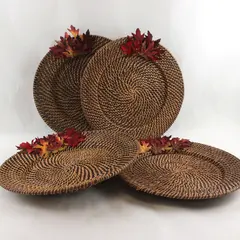 Set of 4 Woven Rattan Charger Plates Decorative Table Settings