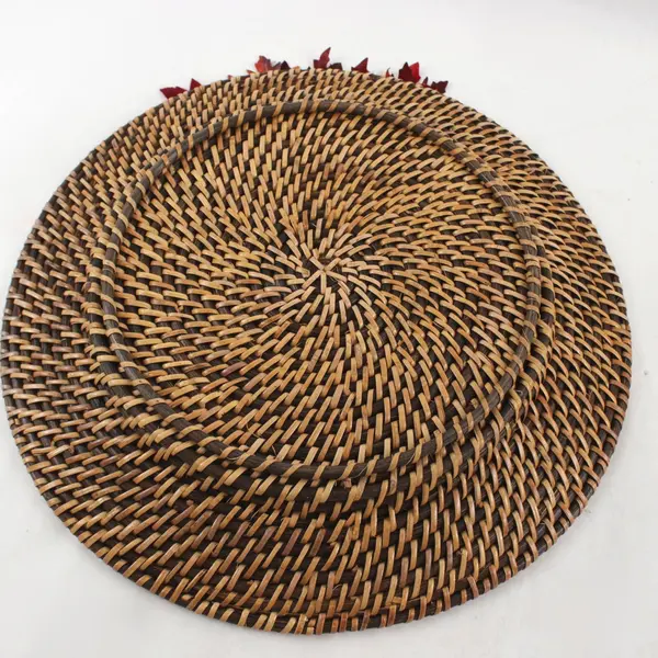 Set of 4 Woven Rattan Charger Plates Decorative Table Settings
