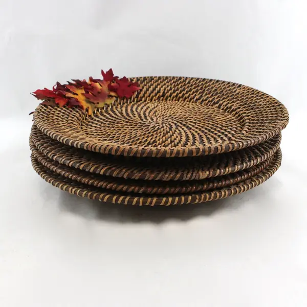 Set of 4 Woven Rattan Charger Plates Decorative Table Settings