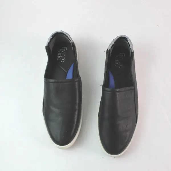 Franco Sarto Womens Black Leather Slip-On Loafers Flats