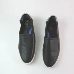 Franco Sarto Womens Black Leather Slip-On Loafers Flats