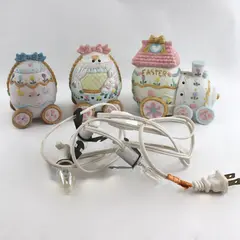 Vintage Easter Bunny Train Set 3 Piece Porcelain Lights Up Tested