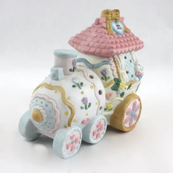 Vintage Easter Bunny Train Set 3 Piece Porcelain Lights Up Tested