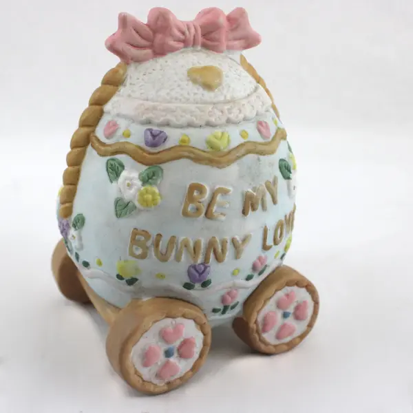 Vintage Easter Bunny Train Set 3 Piece Porcelain Lights Up Tested