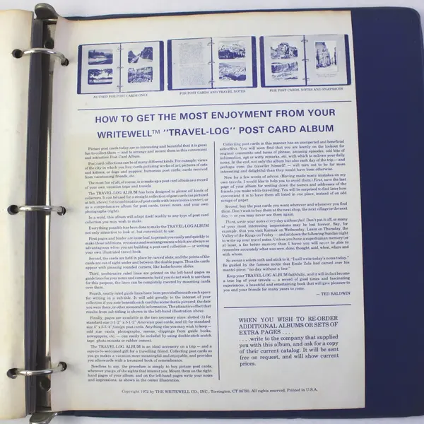 Writewell Travel-Log Postcard Album Binder