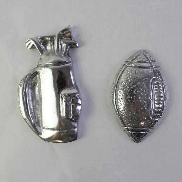 Lot of 2 Vintage Sport-Theme Silver-Tone Paperweights Football Golf