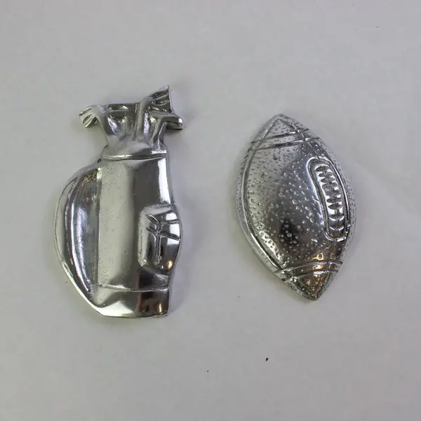 Lot of 2 Vintage Sport-Theme Silver-Tone Paperweights Football Golf