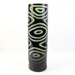 Large Black Glass Vase With Gray Swirls 16"