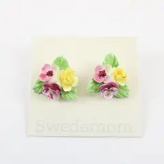 Vintage Pierced Floral Stud Earrings Multicolor Flowers