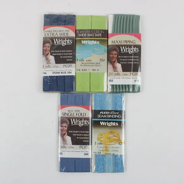 Lot of 5 Wright's Vintage Sewing Notions Bias Tape Seam Binding Piping