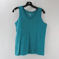 Basic Editions Teal Sleeveless V-neck Tank Top Women's M