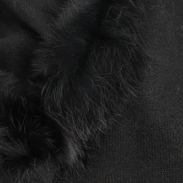 Effeci Black Long Sleeve V-Neck Sweater with Faux Fur Collar Women's L