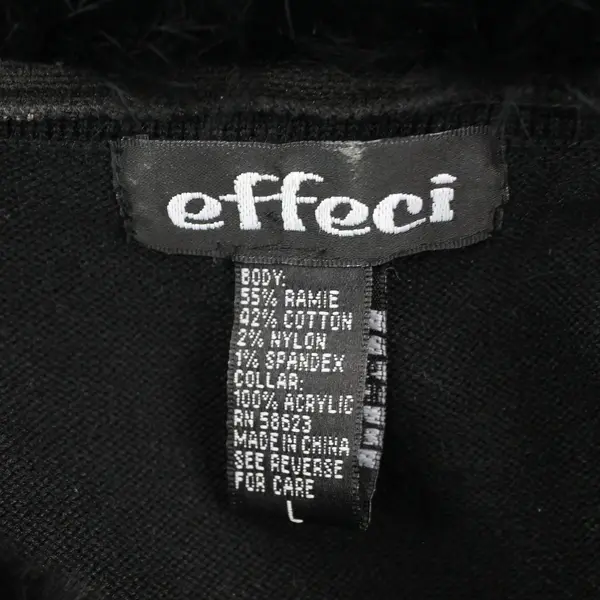 Effeci Black Long Sleeve V-Neck Sweater with Faux Fur Collar Women's L