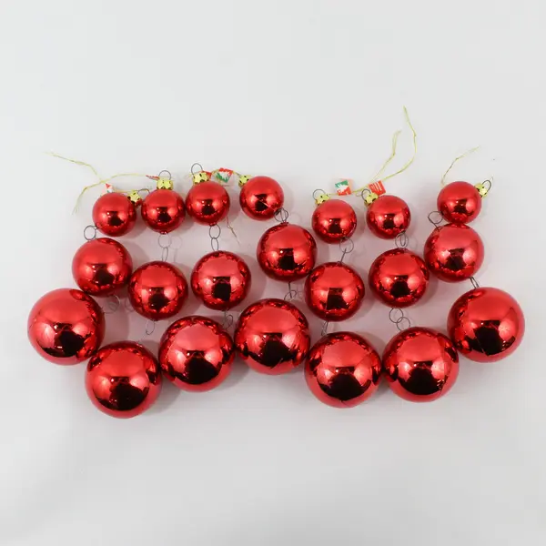 Lot of 7 Vintage Christmas Mornin' Red Tiered Glass Bauble Ornaments 5.5"